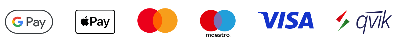 Elfogadott fizetési módok: Google Pay, Apple Pay, Mastercard, Maestro, Visa, Qvik